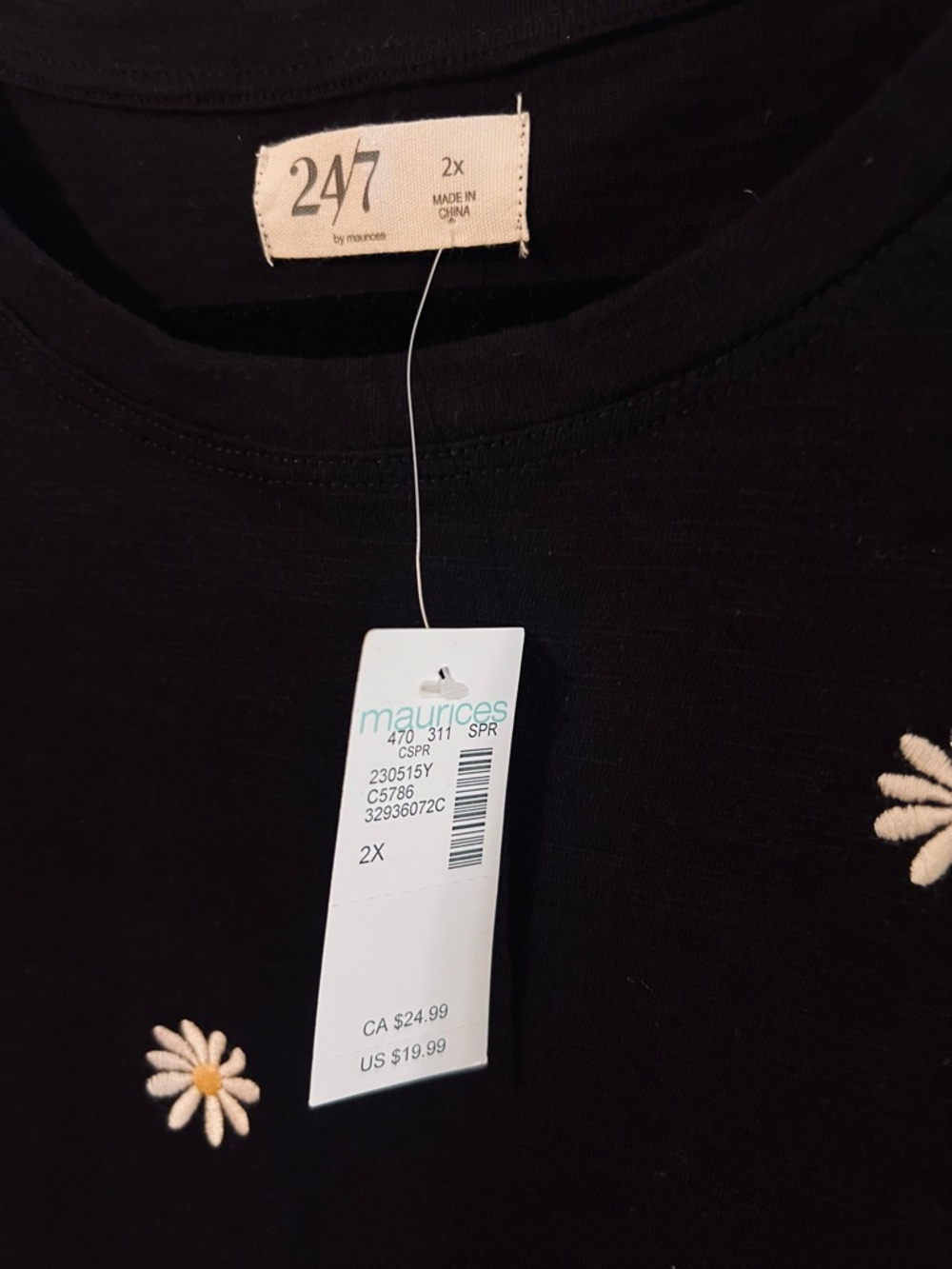 Black Tee with Daisy Embroidery - Picture 2 of 5